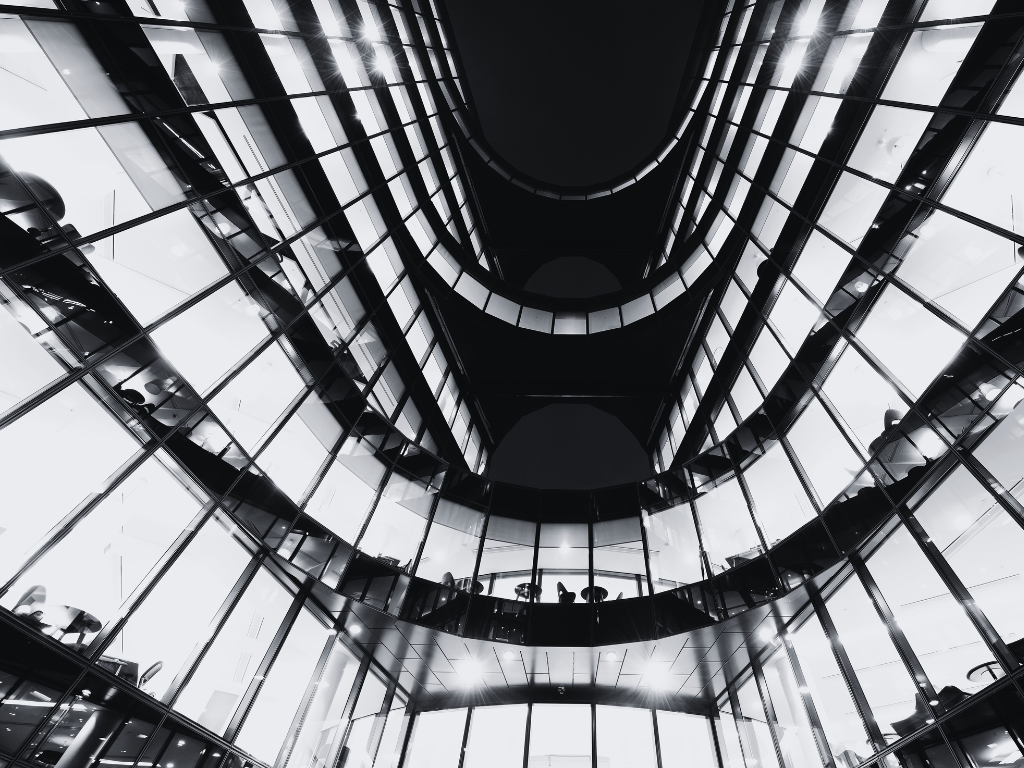 Spiral glass office atrium